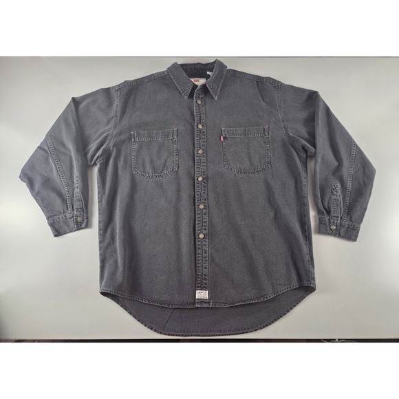 Levi's Denim Shirt XL Button Up Black Fade Workwear Y2K Vintage Style Cotton - Picture 2 of 6